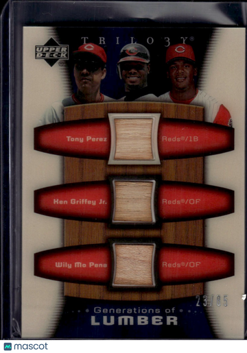 2005 Upper Deck Trilogy Generations of Lumber Ken Griffey Jr. Tony Perez Wily Mo Pena #GEN-PGP /85 Triple Game-Used Bat