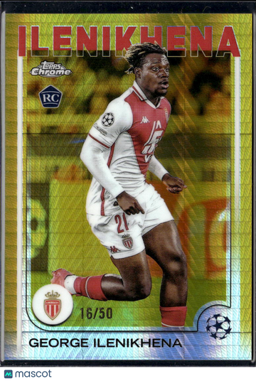 George Ilenikhena 2025 Topps Chrome UEFA Champions League RC Gold RayWave /50 AS Monaco