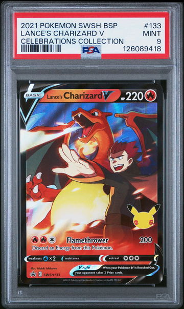 2021 Pokemon Sword and Shield Black Star Promo Celebrations Collection Lance's Charizard V #SWSH133 PSA 9