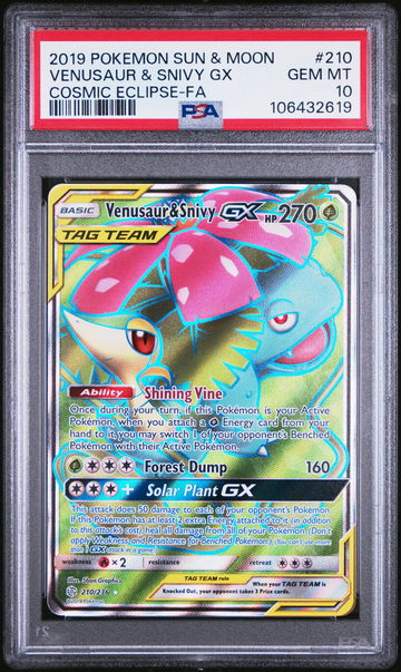 2019 Pokemon Sun and Moon Cosmic Eclipse Venusaur/Snivy Gx #210 PSA 10