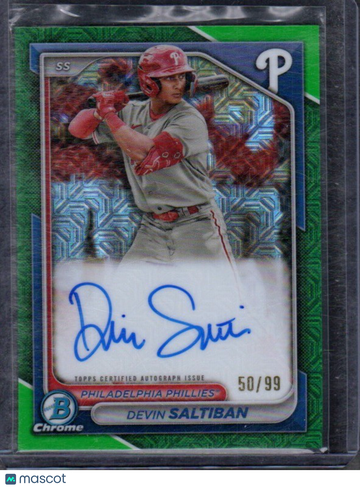 2024 Bowman Devin Saltiban #BMA-DS Chrome Prospects Autographs Mojo Green Refractors SN AU