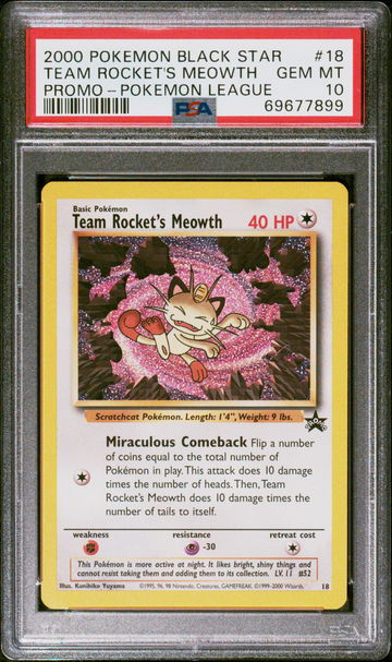 2000 Pokemon Black Star Promo Pokemon League Team Rocket's Meowth #18 PSA 10