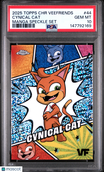 2025 Topps Chrome Veefriends Manga Speckle Set Cynical Cat #44 PSA 10