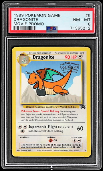1999 Pokemon Wizards Of The Coast Black Star Promo Dragonite First Movie PSA 8