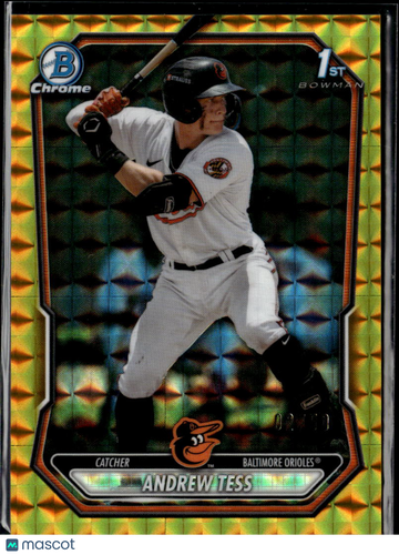 Andrew Tess 2024 Bowman Chrome 1st Bowman Yellow Mini-Diamond Refractor Baltimore Orioles