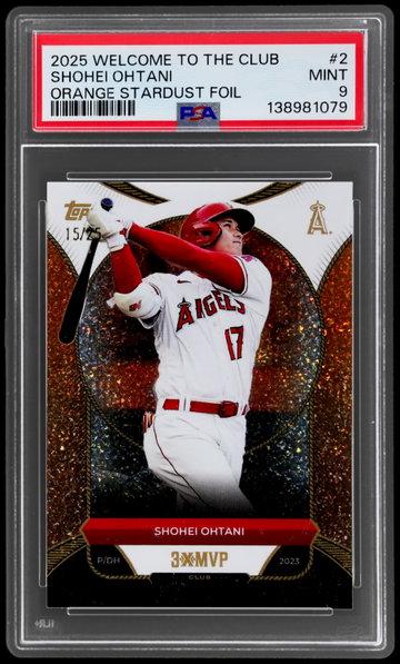 2025 Topps Welcome To The Club Shohei Ohtani 3x Mvp Orange Stardust PSA 9