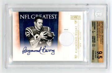 2010 National Treasures Raymond Berry Game Used Jersey Patch Auto /9 BGS 9.5/10