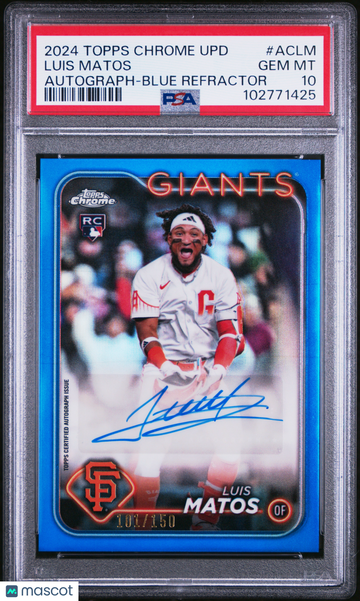 2024 Topps Chrome Update Chrome Baseball Update Series Autographs Luis Matos #ACLM Blue Refractor PSA 10