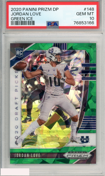 2020 PANINI PRIZM DRAFT PICKS JORDAN LOVE #148 GREEN ICE PSA 10 GEM MT  RC