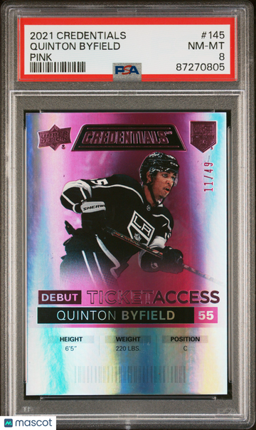 2021-2022 Upper Deck Credentials Quinton Byfield #145 Pink PSA 8