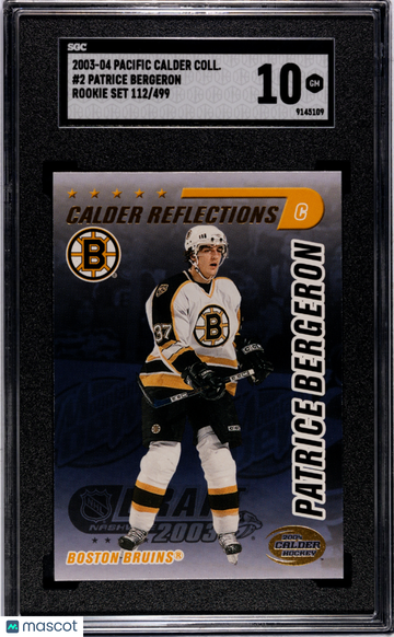 2003-04 Pacific Calder Collection Patrice Bergeron #2 Gold /499 Rookie SGC 10