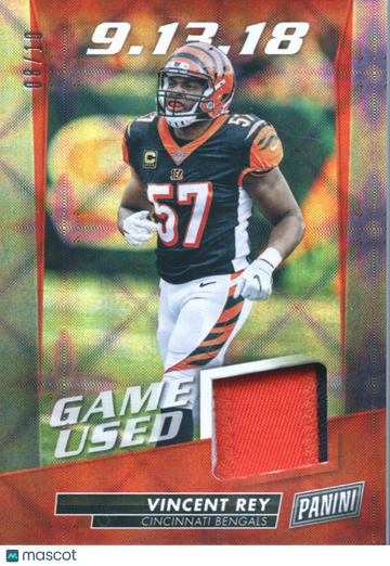 Vincent Rey 2019 Panini Panini Day Football Game-Used Material /10 Cincinnati Bengals