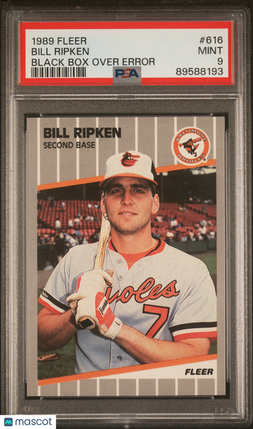 1989 Fleer Bill Ripken #616 Black Box Over Error PSA 9