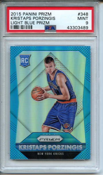 2015 Panini Prizm Kristaps Porzingis Light Blue Prizm 80/199 PSA Mint 9