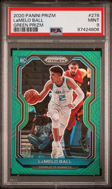 2020 PANINI LAMELO BALL PRIZM GREEN PRIZM #278 PSA 9
