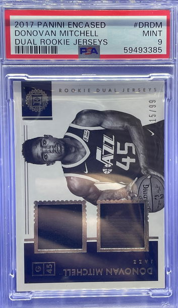 2017-18 Panini Encased Donovan Mitchell Dual Rookie Jerseys /99 PSA 9 Mint SP RC