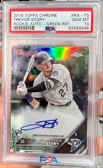 2016 Topps Chrome Green /99 auto Trevor Story PSA 10