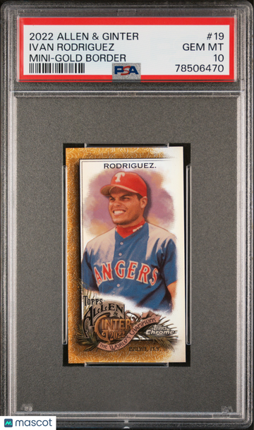 2022 Allen & Ginter Chrome Ivan Rodriguez Gold Mini Texas Rangers HOF PSA 10
