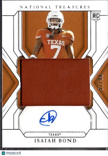 Isaiah Bond 2025 Panini National Treasures Collegiate RC Authentic Memorabilia Auto /99 Texas Longhorns