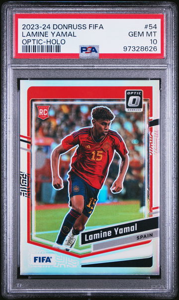 2023-24 DONRUSS PANINI FIFA LAMINE YAMAL OPTIC HOLO #54 RC ROOKIE PSA 10