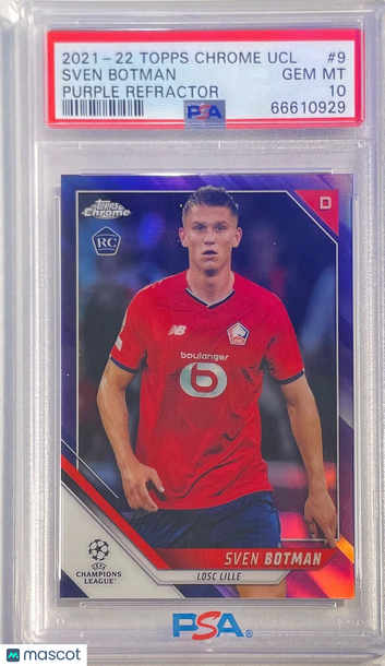 2021 Topps Chrome UEFA Champions League Sven Botman #9 Purple Refractor PSA 10