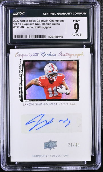 2022 UPPER DECK JAXON SMITH-NJIGBA GOODWIN CHAMPIONS '09-10 EXQUISITE COLL. ROOKIE AUTOS #09T-JN CGC 9 FT.A3.15