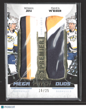 2016 Upper Deck Premier Mega Patch Duos Shea Weber Roman Josi #PMP2-WJ /25 Game-Used Patch