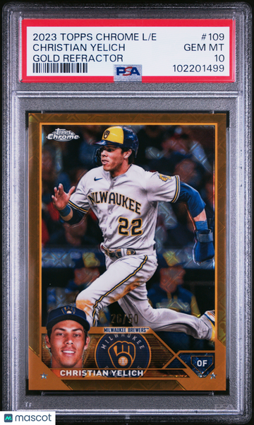 2023 Topps Chrome Logofractor Edition Christian Yelich #109 Gold Refractor /50 PSA 10