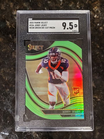 2020 Select Jerry Jeudy Neon Green Prizm Die-Cut SGC 9.5 #356 Field Level Rookie