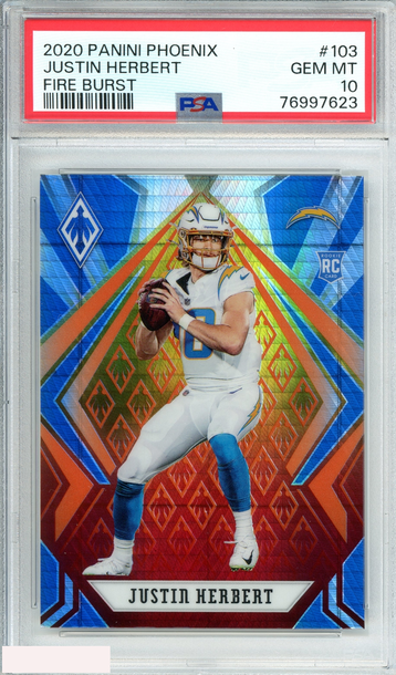 2020 PANINI PHOENIX JUSTIN HERBERT #103 FIRE BURST ROOKIE RC PSA 10 GEM MT
