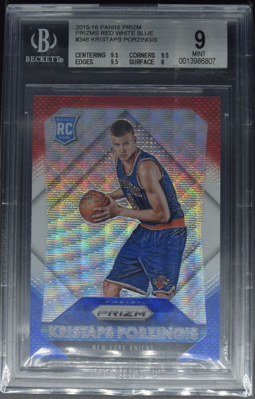 2015-16 Prizm Red White Blue RC Kristaps Porzingis #348 BGS 9