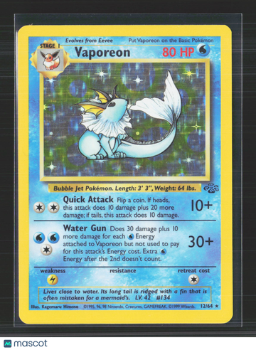 1999 Jungle Vaporeon Holo Rare #12/64