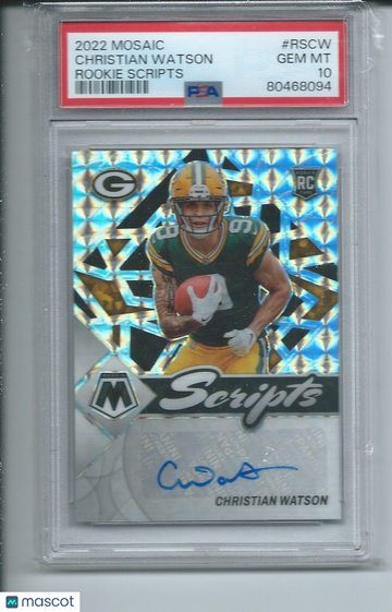 2022 Panini Mosaic Rookie Scripts Christian Watson #RSCW PSA 10