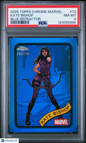 2025 Topps Chrome Marvel Kate Bishop Blue Refractor 219/299 #72 PSA 8