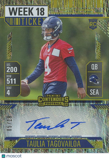 Taulia Tagovailoa 2024 Rookie Auto Panini Authentic Seattle Seahawks