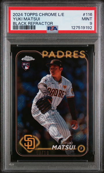 2024 Topps Chrome Logofractor Edition Black Refractor Yuki Matsui #116 /10 PSA 9