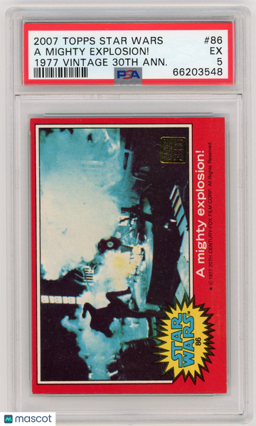 2007 Topps Star Wars 1977 Vintage 30th Anniversary Stamped Card A Mighty Explosion! #86 PSA 5