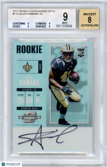 2017 Panini Contenders Optic Alvin Kamara #113 Rookie BGS 9 Auto 8