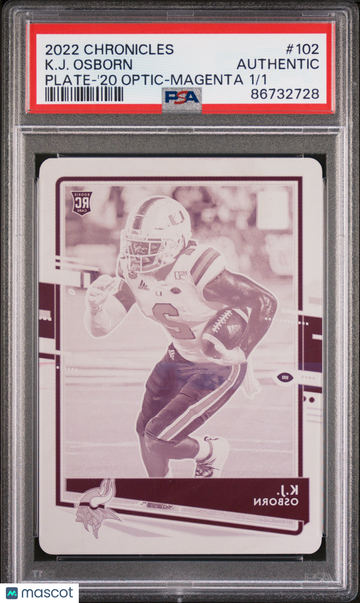 2022 Donruss Optic #102 K. J. Osborn Rookie Printing Plate Magenta 1 of 1