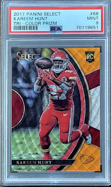 2017 SP /199 KAREEM HUNT Panini Select TRI-COLOR PRIZM PSA 9 POP 3 Rookie #68 