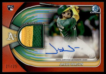 2025 Bowman Chrome BCAR-JWI Jacob Wilson Chrome Autograph Relic Rookie /25 VG Athletics