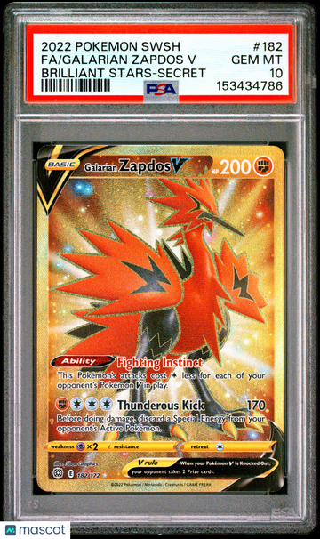 2022 Pokemon Sword & Shield Brilliant Stars Galarian Zapdos V Brilliant Stars-Secret Fa PSA 10 #182