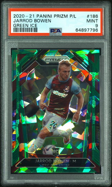 2020 Panini Prizm Premier League Green Ice Jarrod Bowen #186 /49 PSA 9
