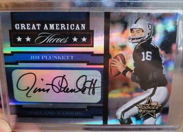 2005 Rookie & Stars Jim Plunkett Auto /100 Great American Heros - Oakland Raiders