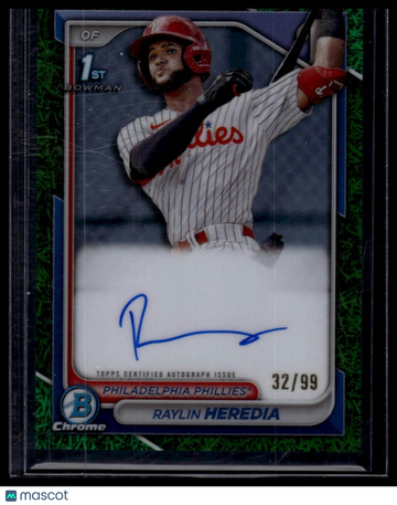 2024 Bowman Raylin Heredia #CPA-RH Chrome Prospect Autographs Green Grass Refractors SN AU