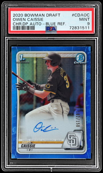 2020 Bowman Draft Owen Caissie Chrome Autograph Blue Refractor PSA 9