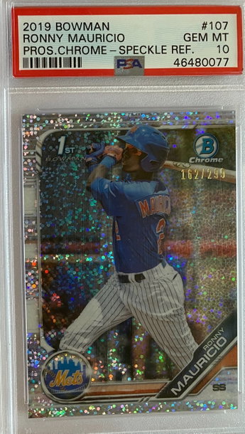 Ronny Mauricio- 2019 Bowman Prospects Chrome Speckle Refractor PSA 10! Low pop! (9)