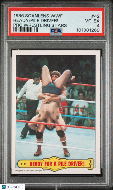 1986 Scanlens WWF Pro Wrestling Stars Pile Driver! Ready #42 PSA 4