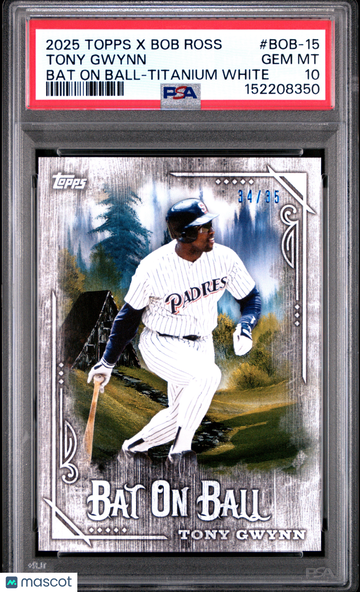 2025 Topps X Bob Ross The Joy Of Baseball Bat On Ball Tony Gwynn #BOB-15 Titanium White /35 PSA 10