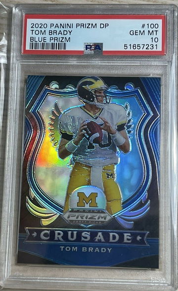 Tom Brady 2020 Panini Prizm Draft Picks Crusade #100 Blue Prizm PSA 10 GEM